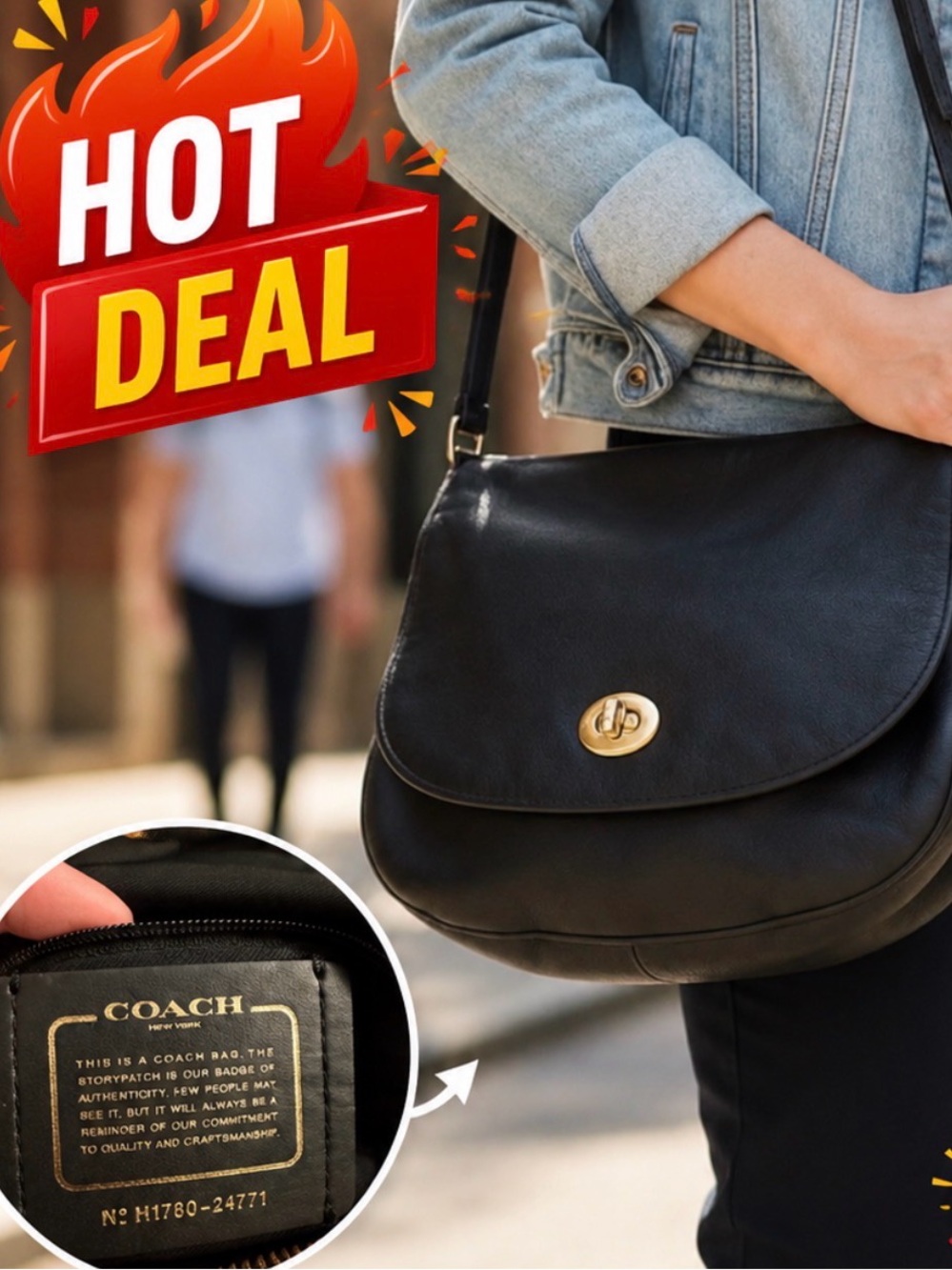 Coach Chelsea Pebbled Leather Turnlock Hobo Shoulder Bag Black Style 24771